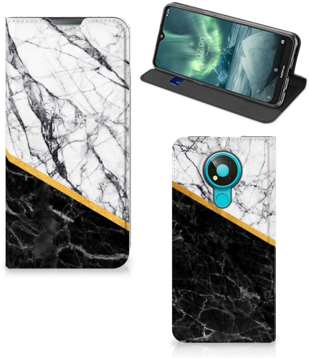 Nokia 3.4 Standcase Marmer Wit Zwart - Origineel Cadeau Man