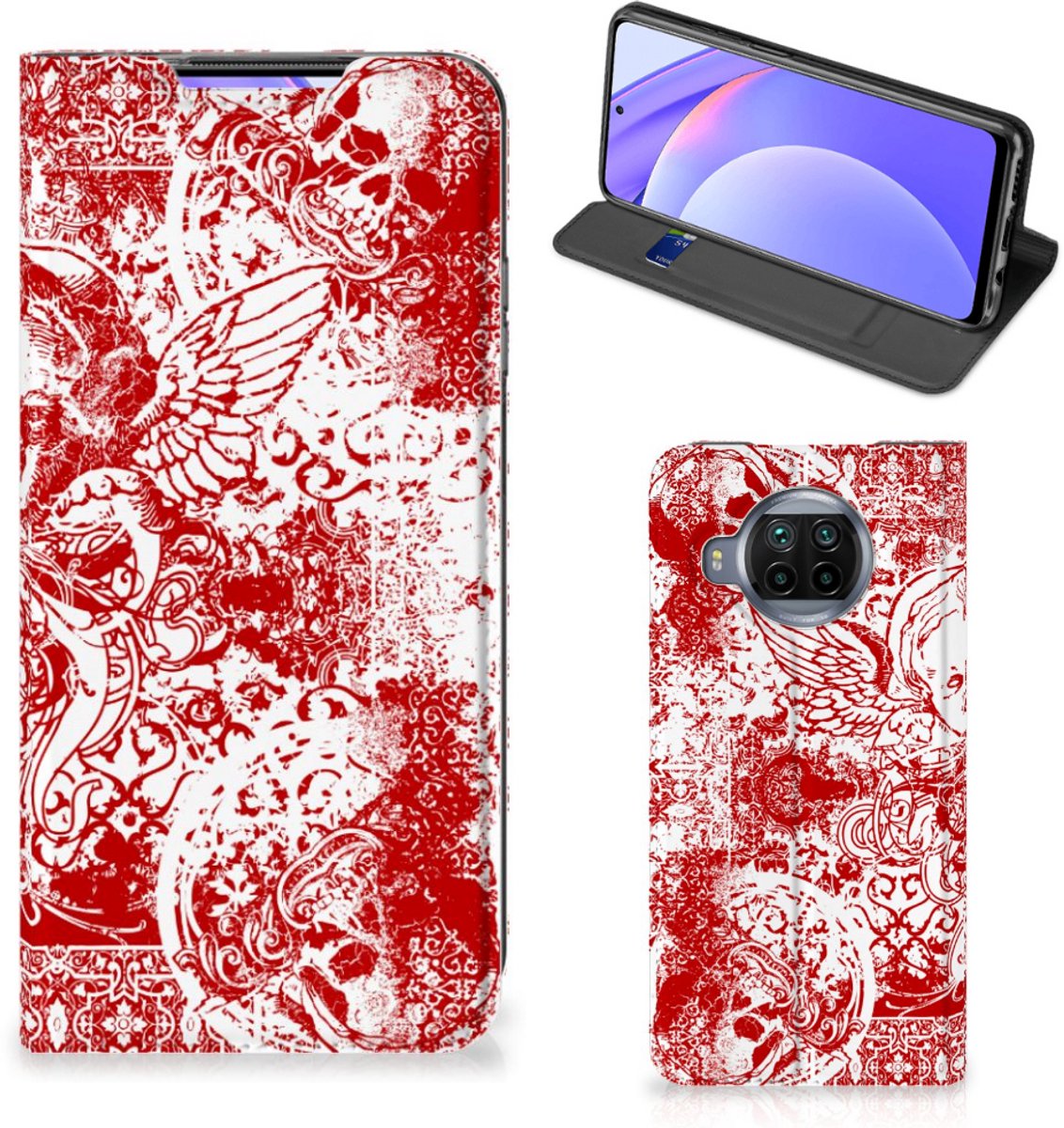 Mobiel BookCase Xiaomi Mi 10T Lite Angel Skull Rood