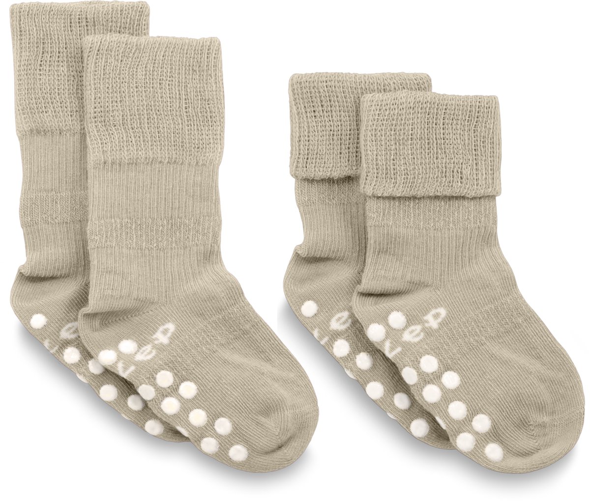 KipKep Blijf-Sokjes 2 paar met antislip - maat: 18-24 maanden - Cookie - Beige - Bio-katoen - Voordeelpak