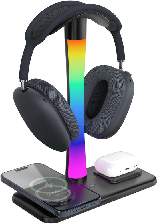 Headset Standaard met RGB Verlichting en Draadloze Oplader van Merkloos — afbeelding 3