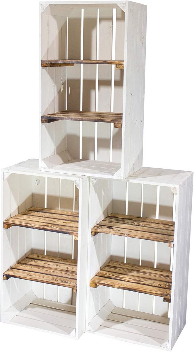 Set van 6 Houten Rekkisten met Gevlamde Middenplanken - Multifunctioneel Opbergsysteem