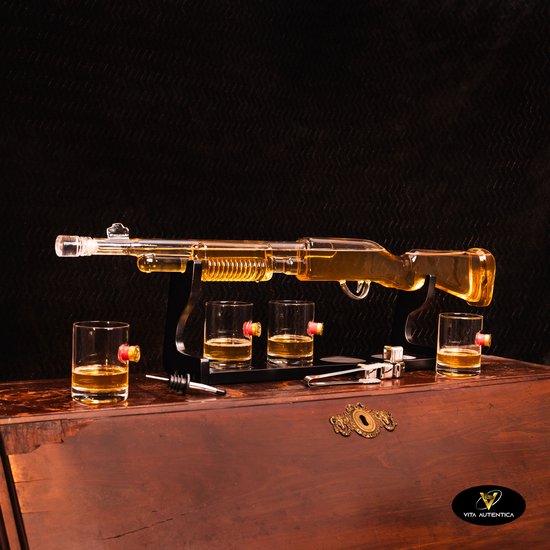 Whisky karaf met houten standaard 1000 ml drankdispenser