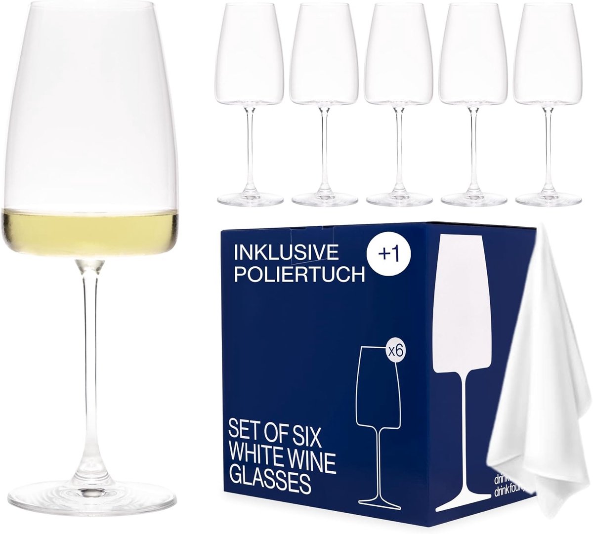 Set van 6 Witte Wijnglazen 420 ml Elegant en Vaatwasserbestendig