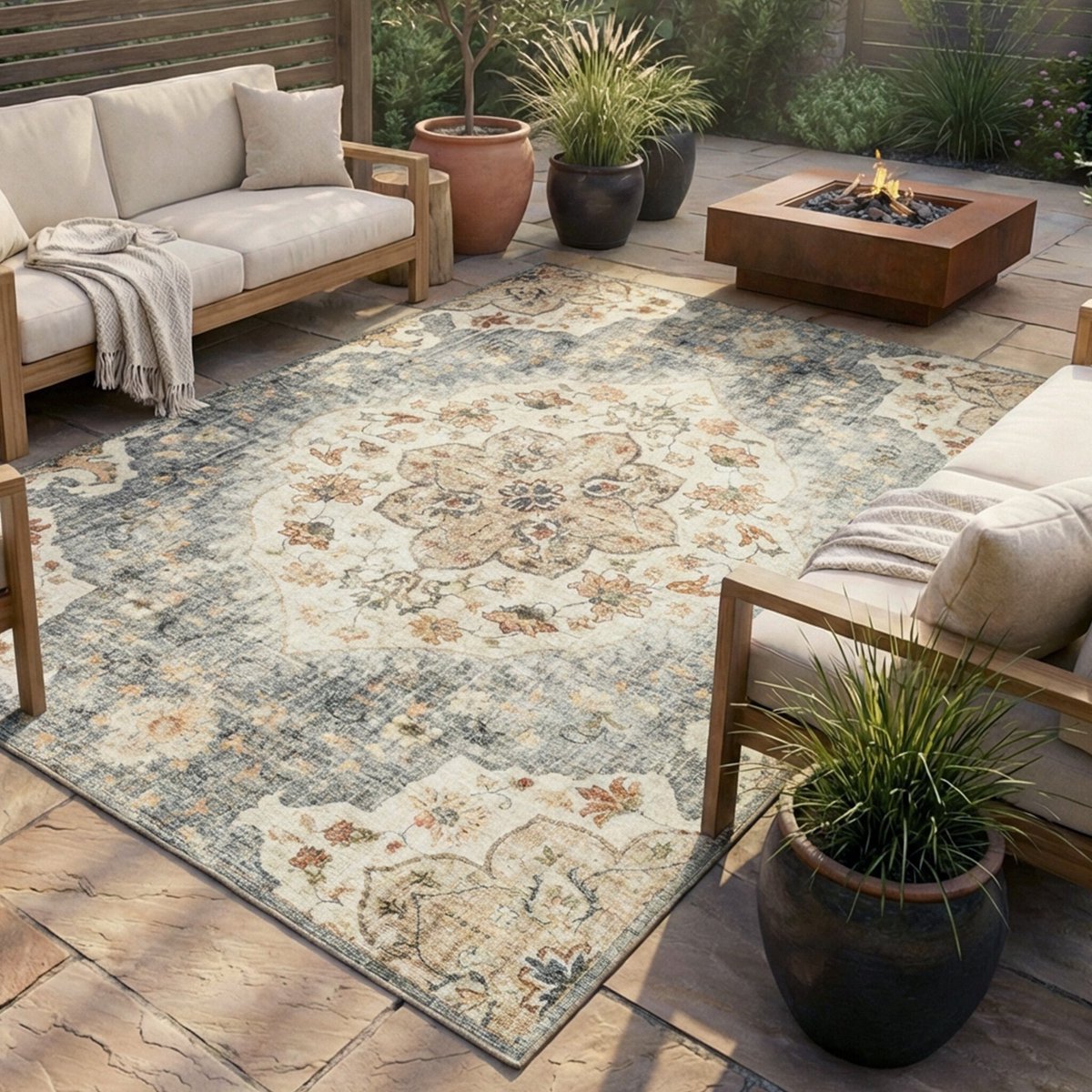 FRAAI Vintage buitenkleed - Santo Mandala Blauw/Grijs - 160x230cm
