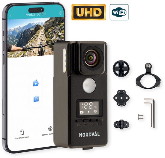 Nordväl BC101F Fiets Camera 4K – Fiets koplamp met camera – Tot 10 uur accuduur – Wifi – 3-zijdige verlichting – Bike Cam