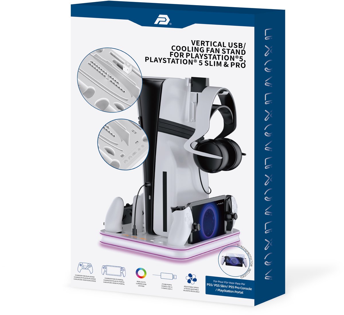 PlayCool all-in-one Multifunctionele RGB Oplaadstation- en Displaystandaard Geschikt voor PlayStation 5/ PS5 Slim/ PS5 Pro (Disc & Digital) & PlayStation Portal (incl. Screen Protector) - DualSense (Edge) controller – foto 8