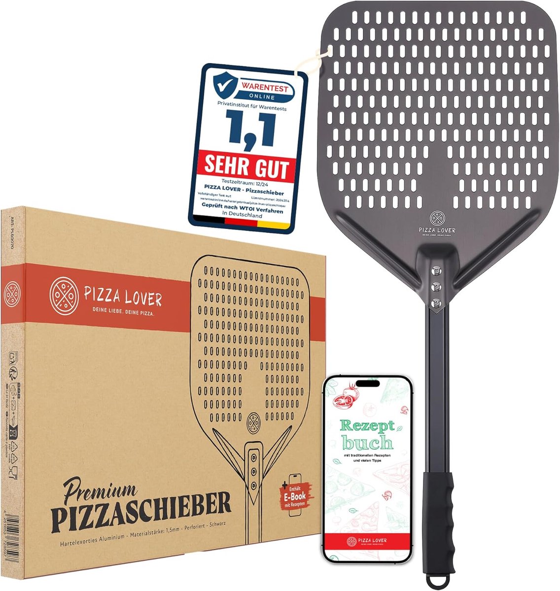 Geperforeerde Pizzaschep Aluminium 30x30 cm voor Pizzaoven en Grill