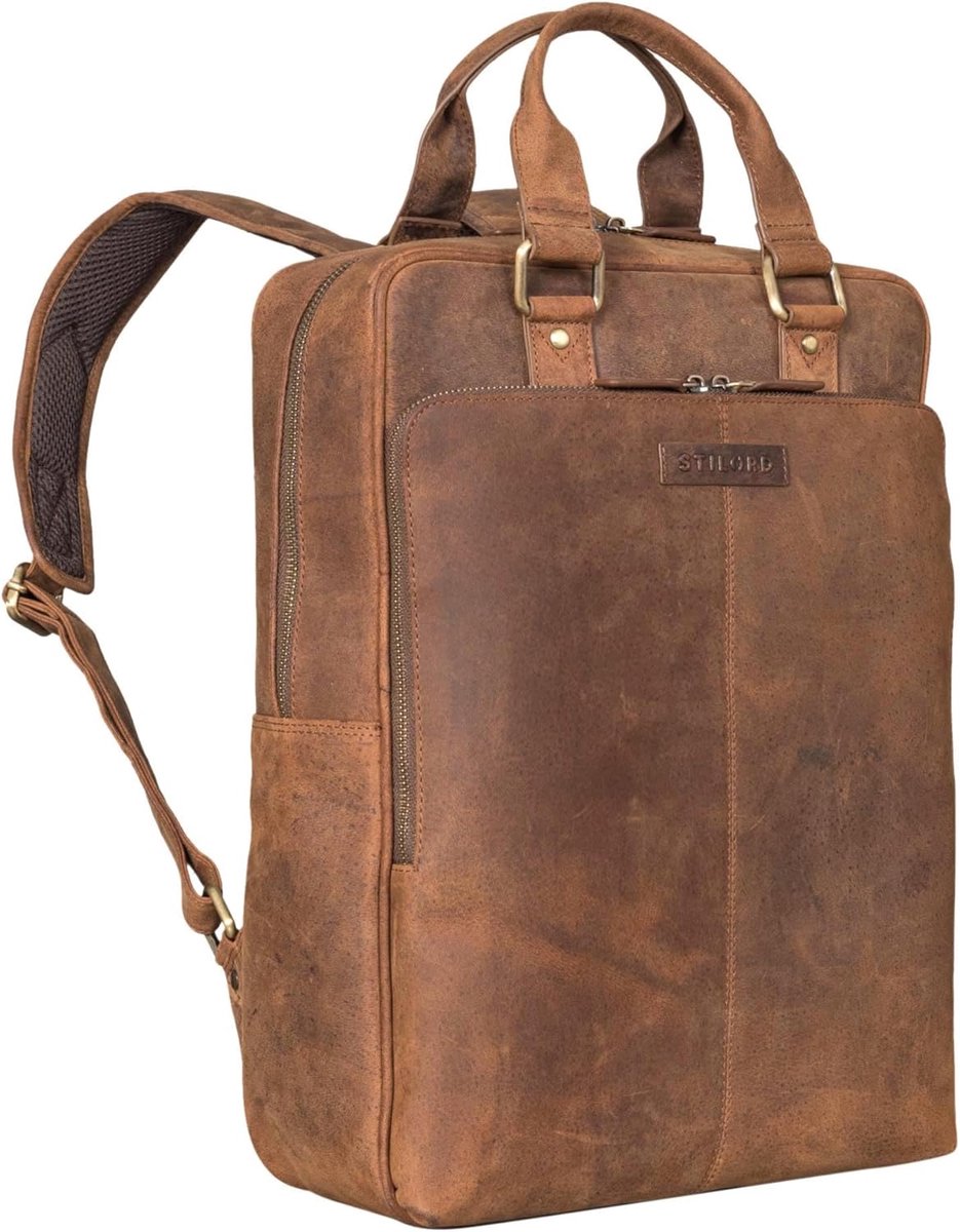 Leren Laptop Rugzak Slim 15.6 Inch Vintage Heren & Dames Daypack
