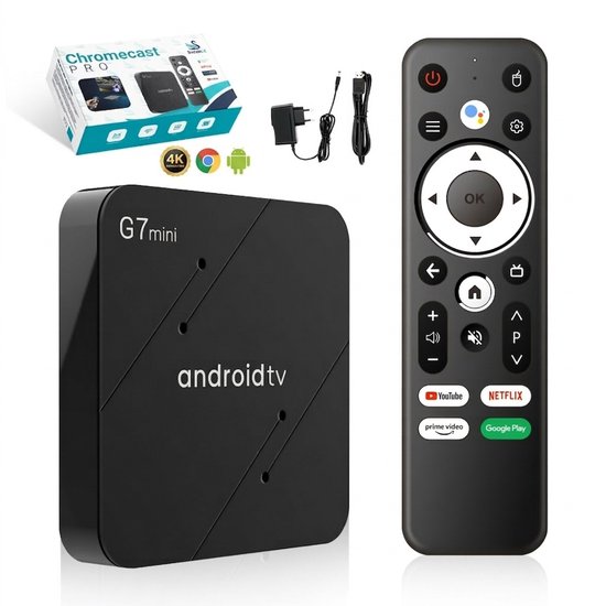 SwanX® Android TV Box 4K Ultra HD – Chromecast & IPTV – Smart TV Box – Google Assistant Spraakbediening – 2.4/5GHz WiFi – 16GB Media Streamer