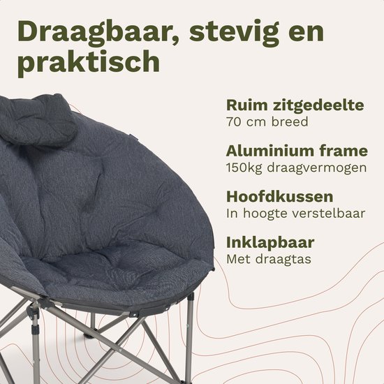 TRVLMORE Campingstoel XL - Opvouwbaar - 150KG Draagvermogen - Incl. Draagtas - Klapstoel - Kampeerstoel - Vouwstoel - Grijs van Merkloos — afbeelding 3