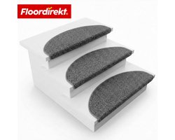 Floordirekt Trapmatten Madrid - Halfronde Shaggy Trapmat - 65 x 23,5 cm - Grijs - Zelfklevend & Geluidsdempend - Veilig & Comfortabel voor Huis & Trap - in 5 Kleuren