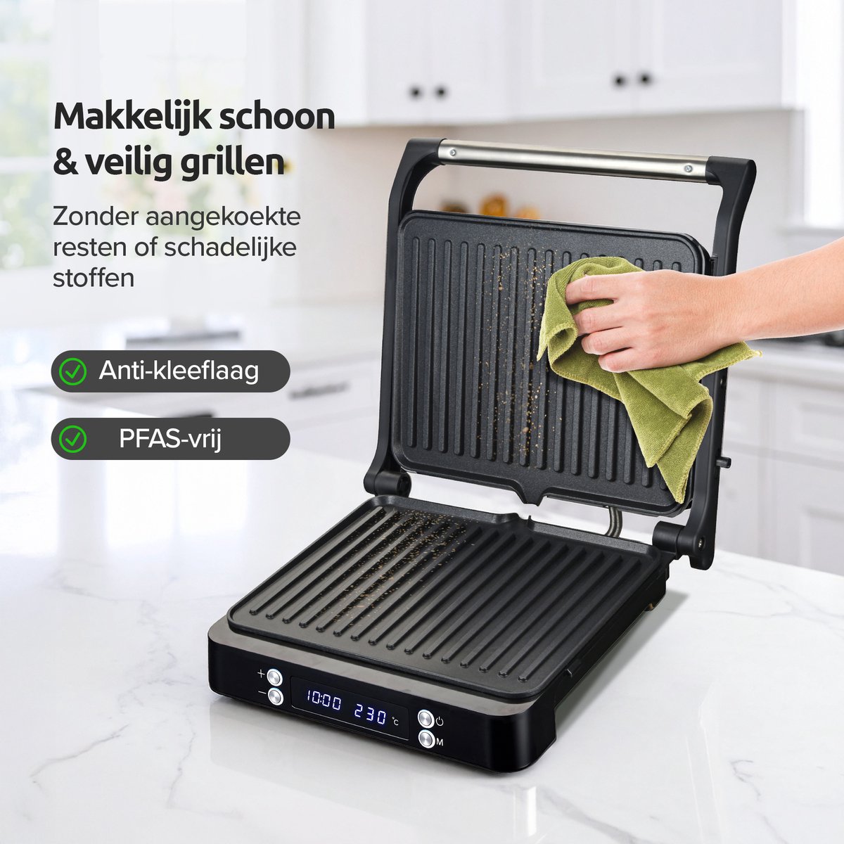 Olvy Tosti Apparaat XL - Panini - Timerfunctie - Temperatuurregeling - Voor 4 Tosti's - Croque Monsieur Toestel - PFAS Vrij - Grill Ijzer - Contactgrill - Apparaten - Uitklapbaar — cadeau in Kookcadeaus - foto 6