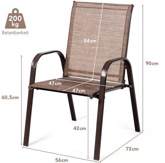 KOMFOTTEU Set van 2 tuinstoelen, balkonstoelen met armleuningen en hoge rugleuning, terrasstoelen met metalen frame, eetstoelen voor patio, terras — afbeelding 2