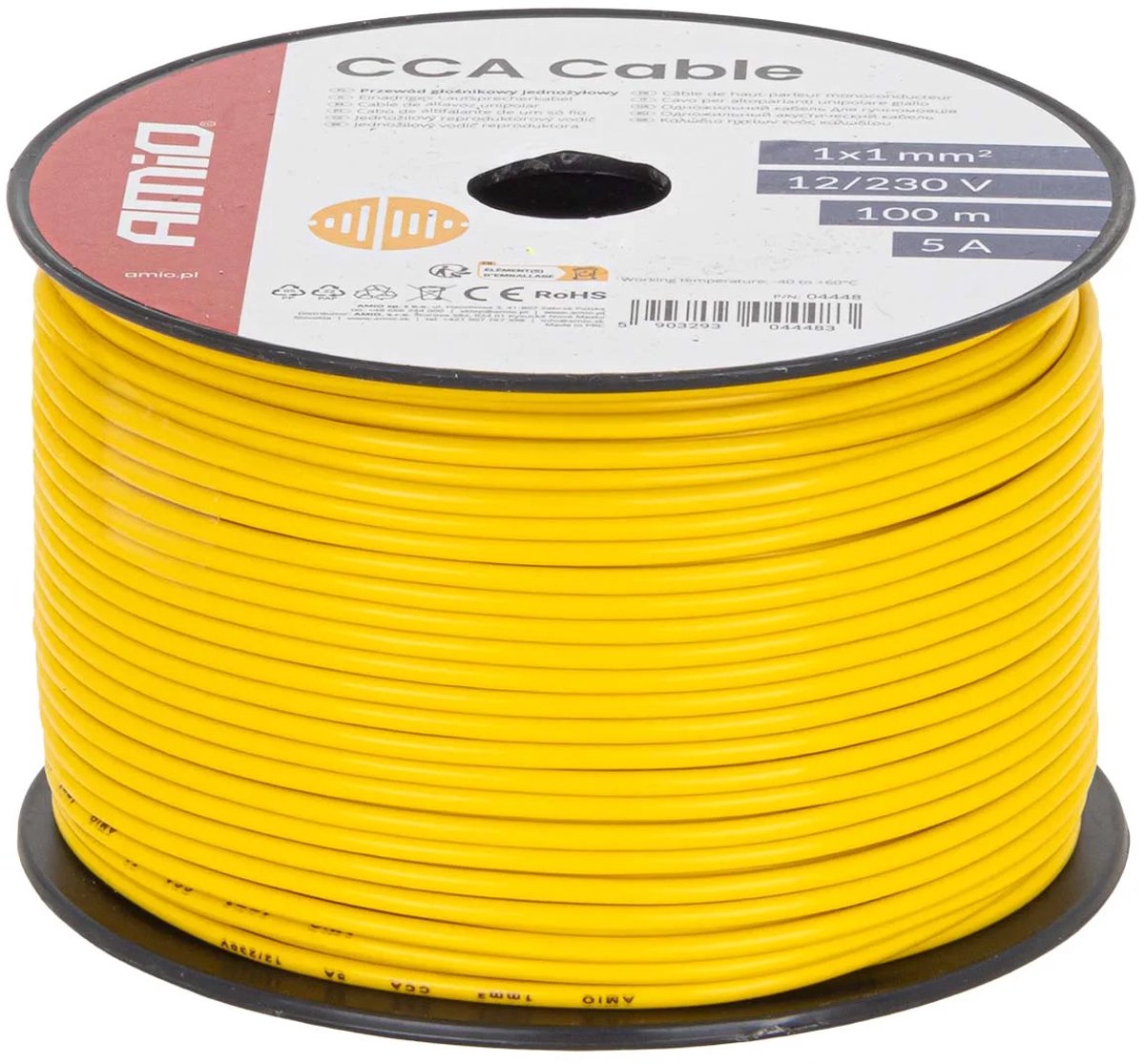 CCA-kabel geel 1x1mm2 100m 5A 12/230V
