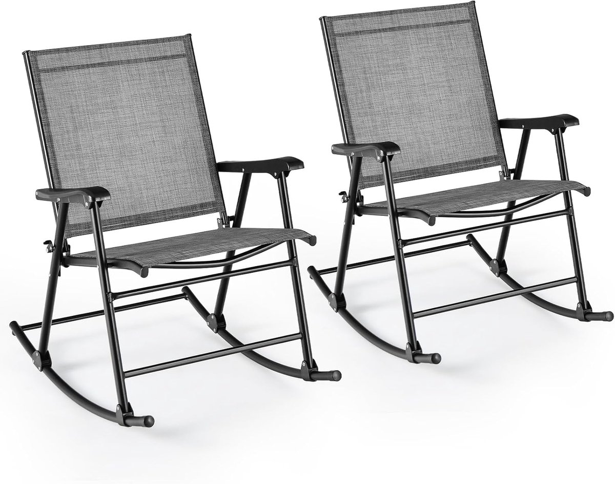 KOMFOTTEU Set van 2 inklapbare schommelstoelen, tuinstoelen met armleuningen, terrasstoelen van textielstof, balkonschommel met draagvermogen 150 kg, eetkamerstoelen voor terras, strand