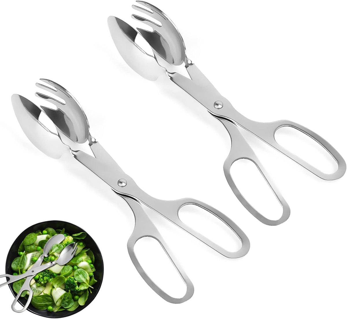 2x Keukentang RVS 26 cm - Salade-, Grill- en Vleestang Set