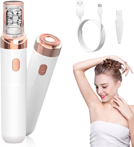 Ontharingsapparaat - 1 stuk - Gezichtsontharingsapparaat - 2-in-1 - Pijnloze ontharing - Unisex - Geschikt voor gezicht, wenkbrauwen, lippen, kin, armen en oksels - Voor thuis en op reis - Draagbaar - USB oplaadbaar - Wit