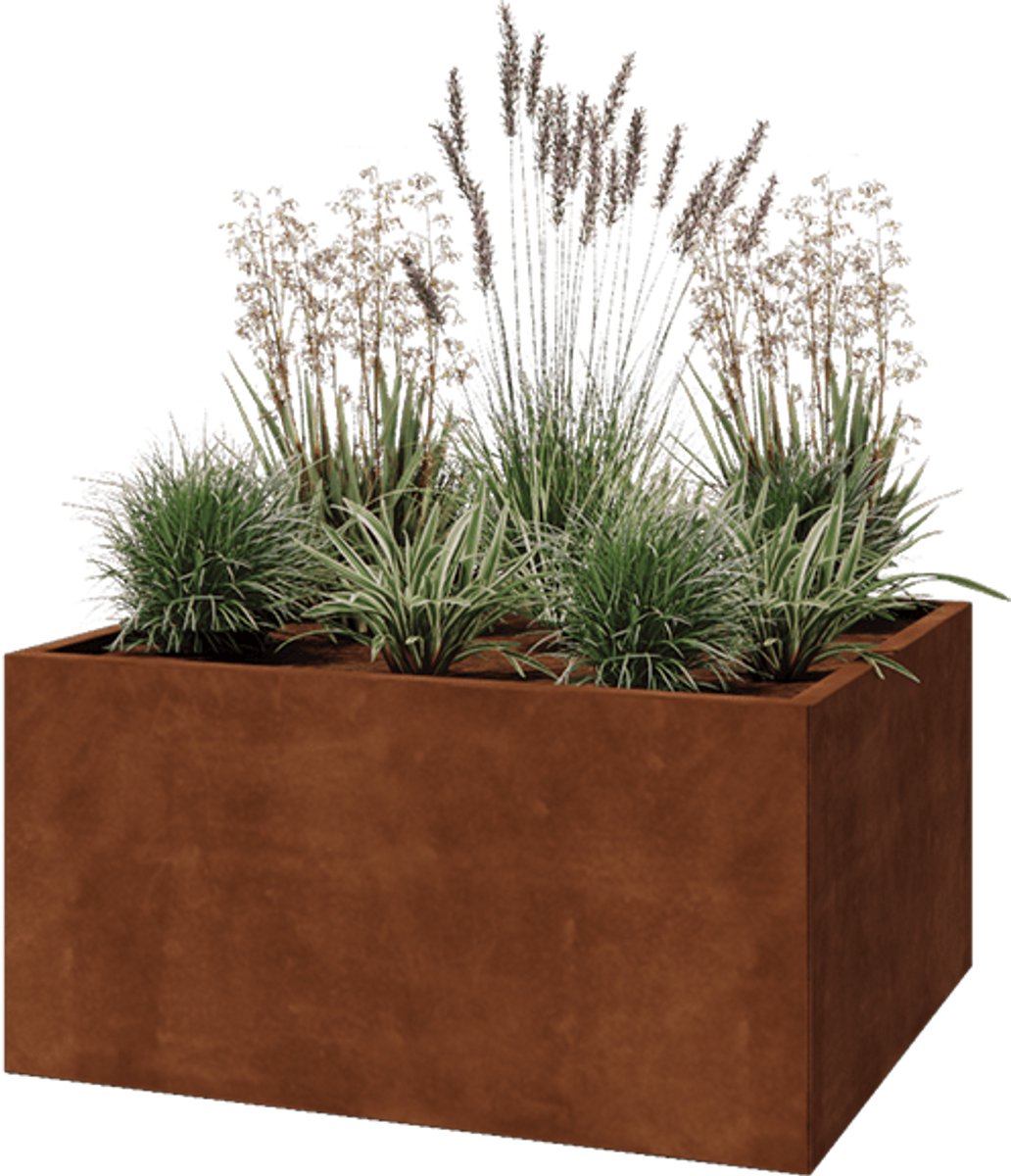 Cortenstaal plantenbak - Rechthoek - 120x100x60cm - Roestkleur - Met bodem - MySteel