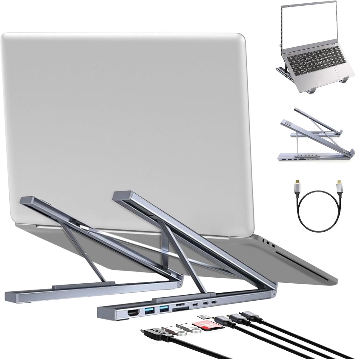 Verstelbare Laptopstandaard met 7-in-1 USB-C Dockingstation - Tot 100W PD