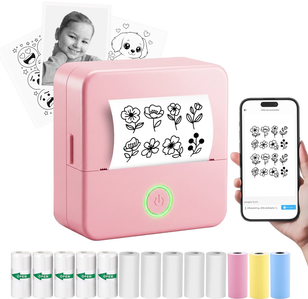 Gatson Mini Printer - Met Opbergcase - Inclusief 14 Rollen Papier (Sticker, Normaal & Kleur) + 5 pennen - Mini Printer voor Mobiel - Pocket Printer - Mobiele Fotoprinter - Schoolspullen - Journaling Producten - Bullet Journal — afbeelding 1