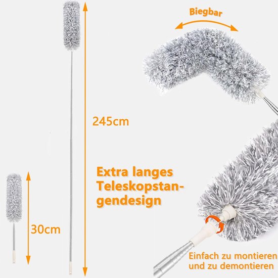 5x Telescoop Stofdoek XL - Uitrekbaar tot 2.44m - Wasbaar Microvezel Stofwisser met Buigbare Kop — afbeelding 4