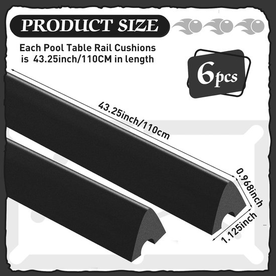 Rubberen Bumpers - Tafelkussens - Biljart Spelen - Zachte Textuur - 6 Stuks - Zwart — afbeelding 2