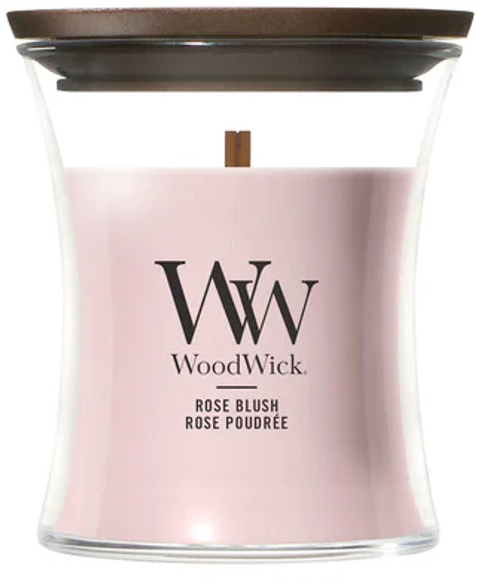 WoodWick Hourglass - Rose Blush - Mini Geurkaars - Tot 30 branduren Roze
