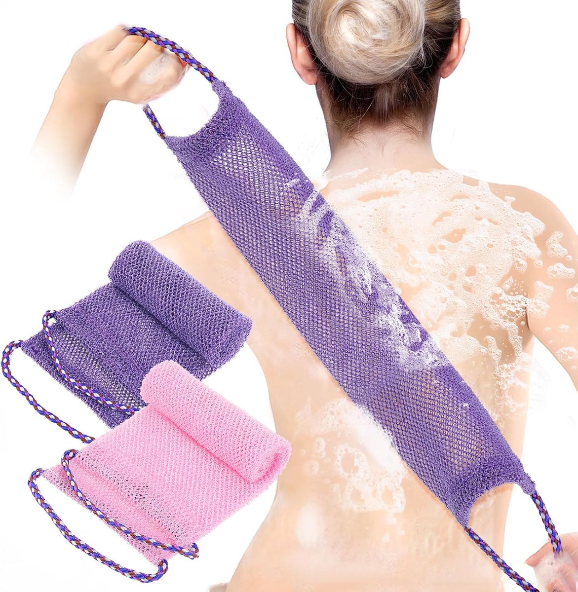 2 Stuks Afrikaans Exfoliërend Net - Lange Douche Spons voor Lichaamsscrub