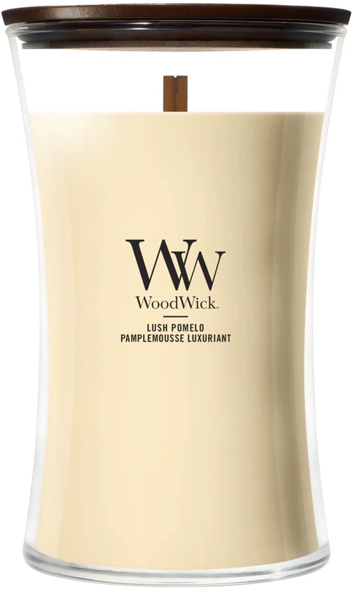 WoodWick Hourglass - Lush Pomelo - Large Geurkaars - 130 branduren Geel