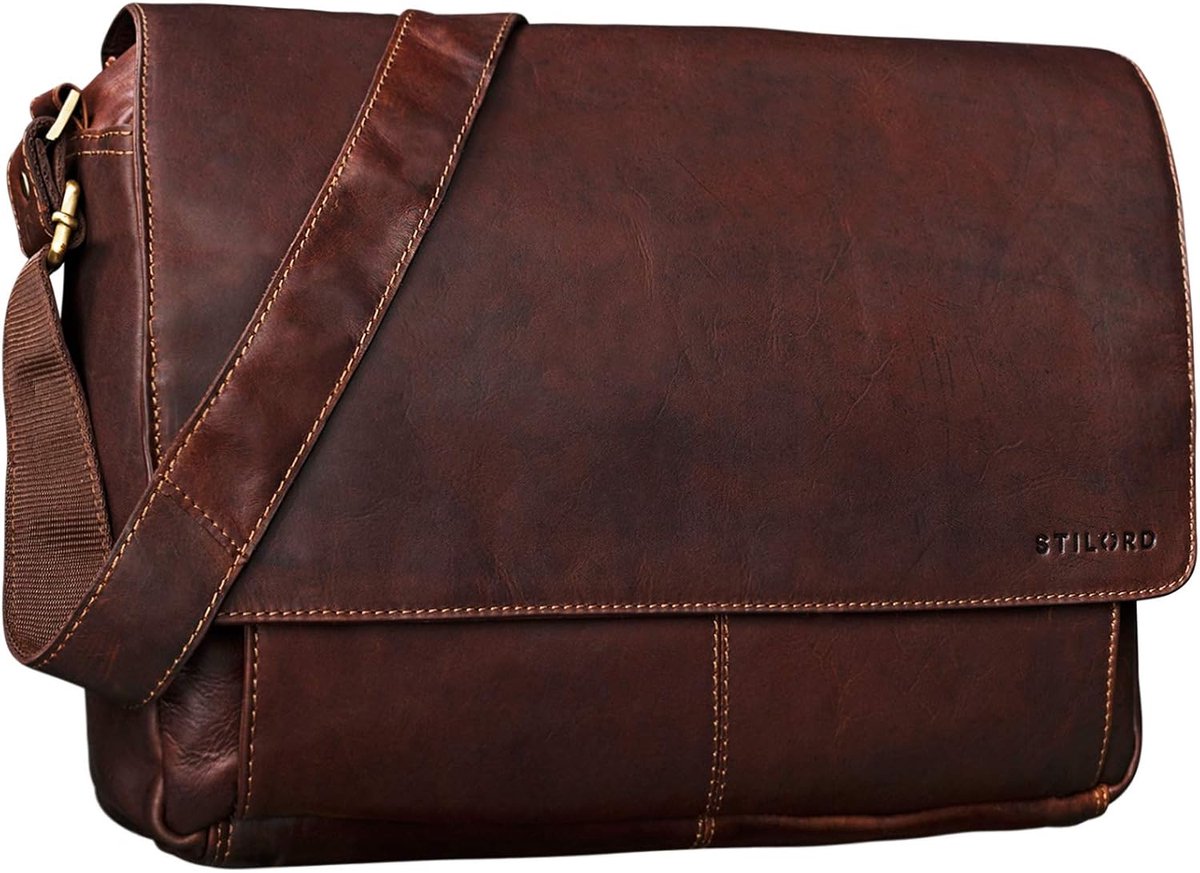 Vintage Schoudertas Heren Dames Uniseks Leer Shopper voor Werk en Studie