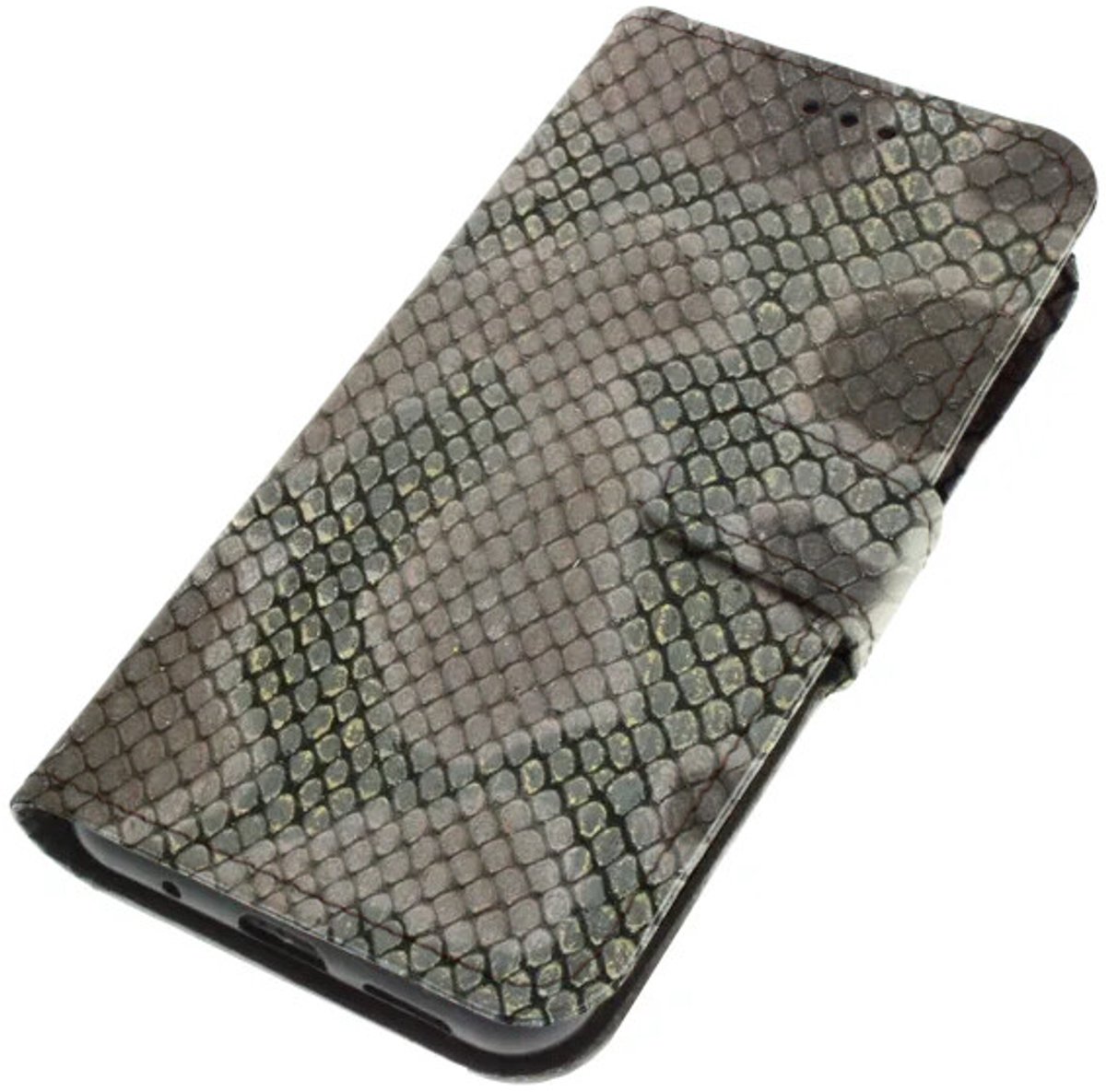 Echt leer hoesje geschikt voor Samsung Galaxy S23 Plus Antracietgrijs geitenleer met reptiel embossing
