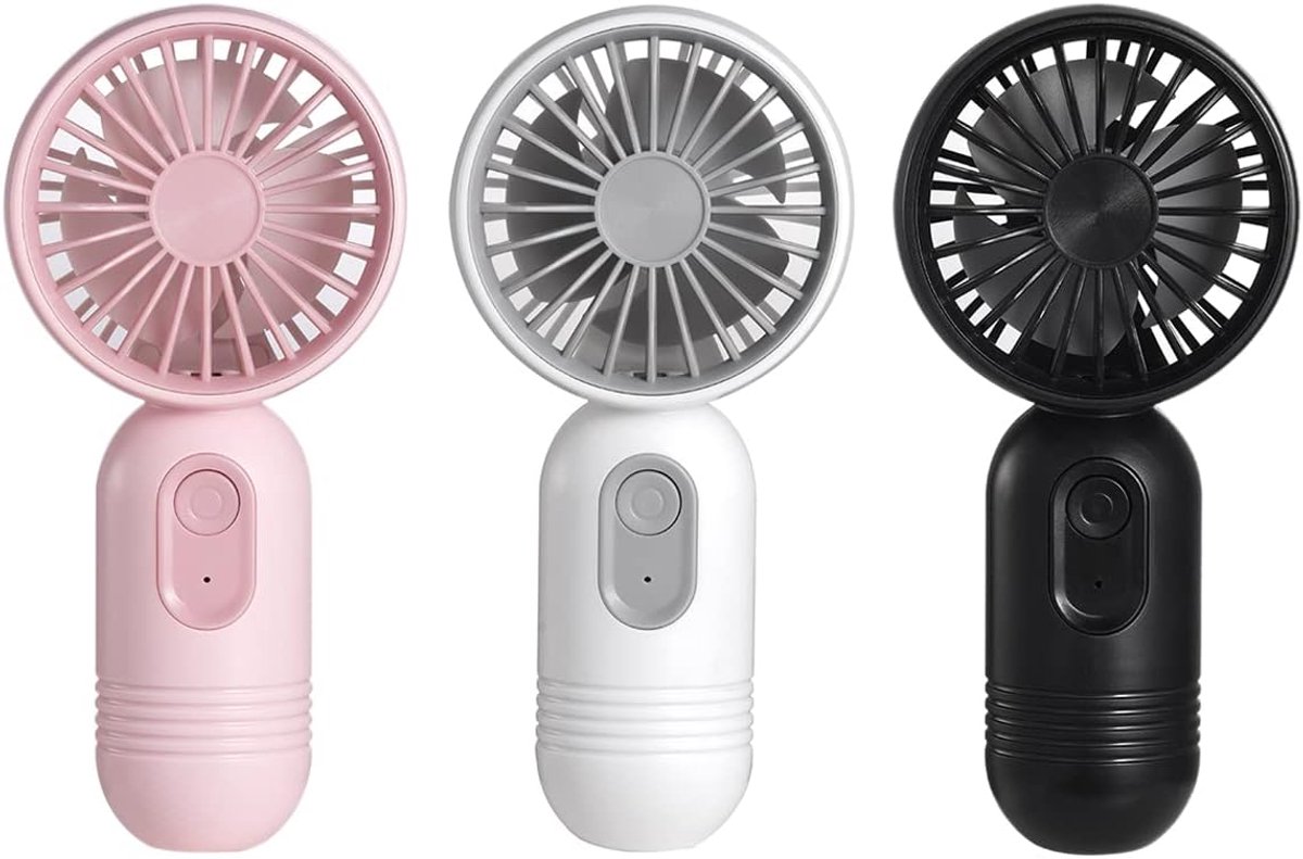 【Set van 3 mini-draagbare ventilatoren】Draagbare kleine persoonlijke ventilatoren, 3 windsnelheden, USB-oplaadbaar, wimperventilator, verkrijgbaar in zwart, wit en roze.