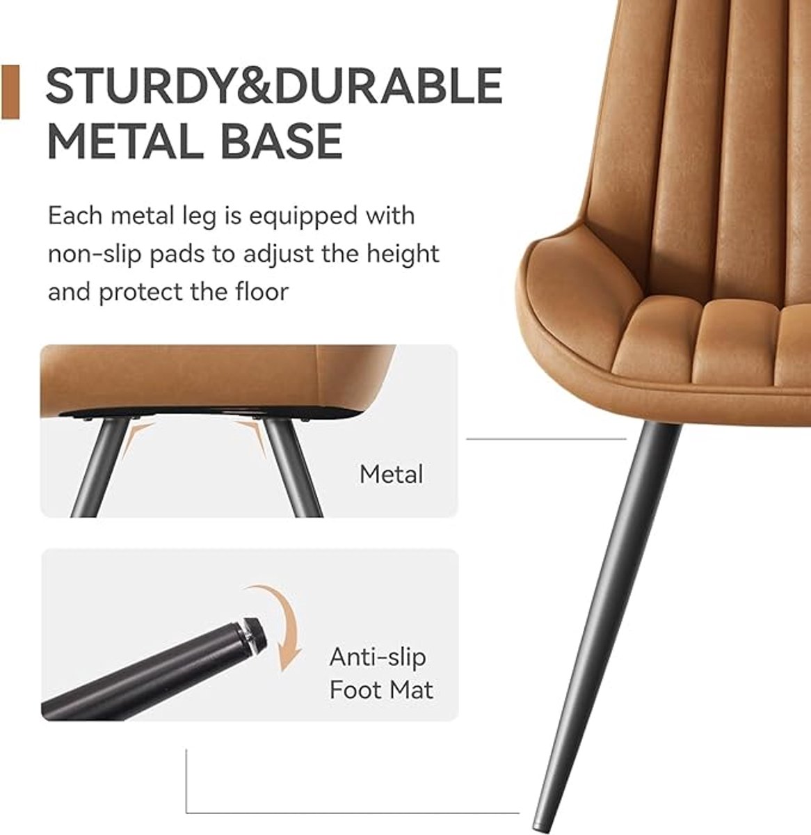 Eetkamerstoelen Set van 8 – Gestoffeerde Eetkamerstoel met Rugleuning en 10 cm Zitkussen – 46,9 x 52 x 83,2 cm – Moderne Keukenstoel met Metalen Poten – Comfort Stoel voor Eetkamer & Woonkamer – Bruin – Abkantoor