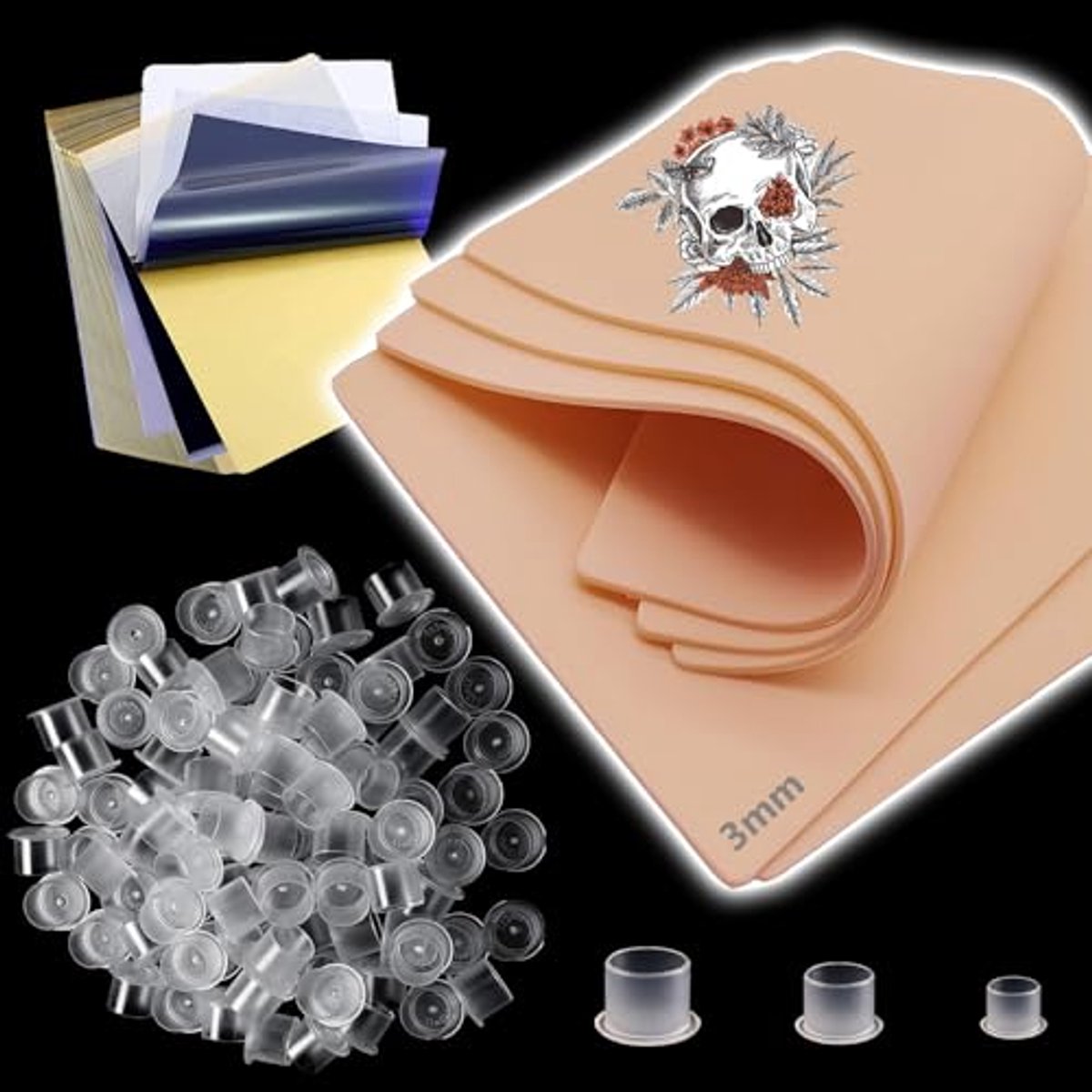 Tattoo-Huid - 3 mm Oefenmateriaal - Set met Transferpapier en Tintenkappen