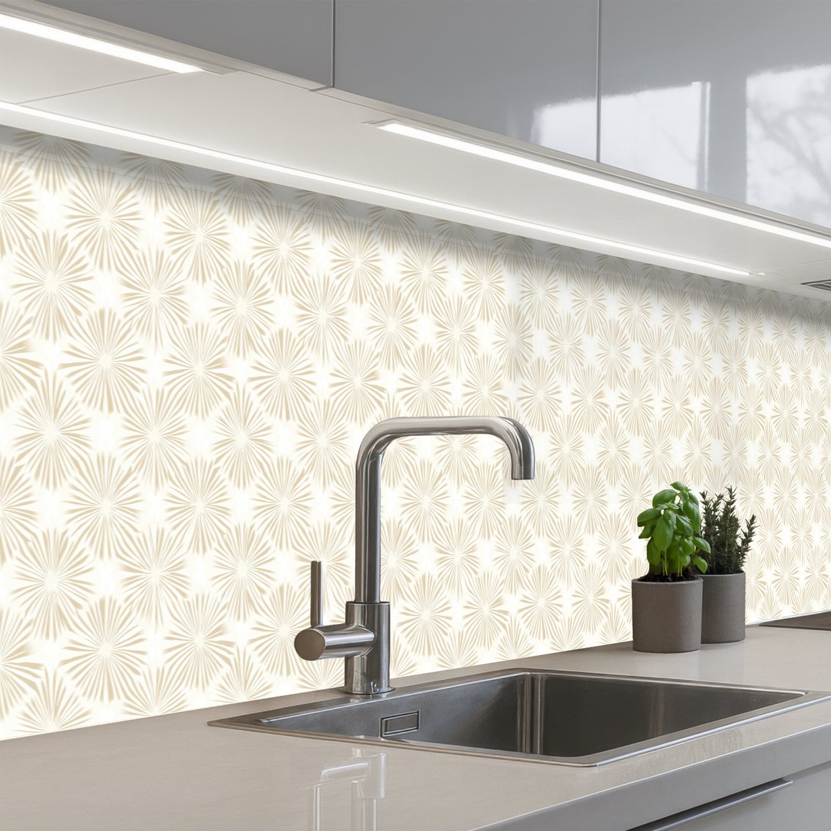 Keuken achterwand 500x80 cm - Spatscherm zelfklevend Abstract - Motief - Beige - Muurbeschermer - Spatwand fornuis