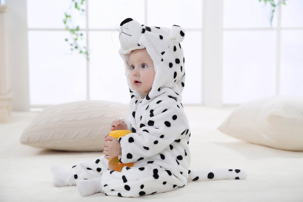 Budino® Baby Onesie - Baby Romper - Baby Pyjama - Baby Pakje - Baby Verkleedkleding - Carnavalskleding - Dier - Luipaard - Wit — afbeelding 4