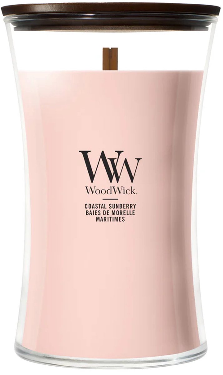 WoodWick Hourglass - Coastal Sunberry - Large Geurkaars - 130 branduren Roze