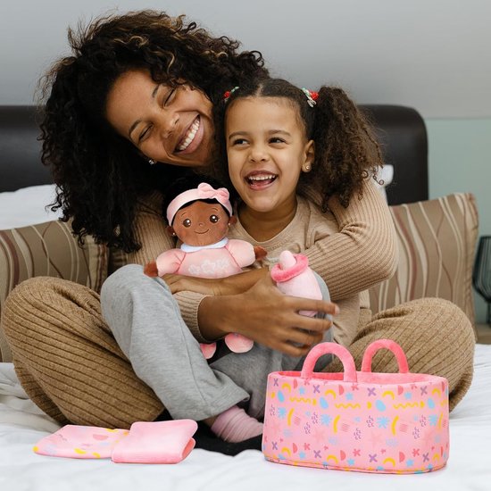 Zachte Babypop met Draagtas en Accessoires, 25 cm, Afrikaanse Stoffen Knuffel voor Baby's en Kinderen — afbeelding 2