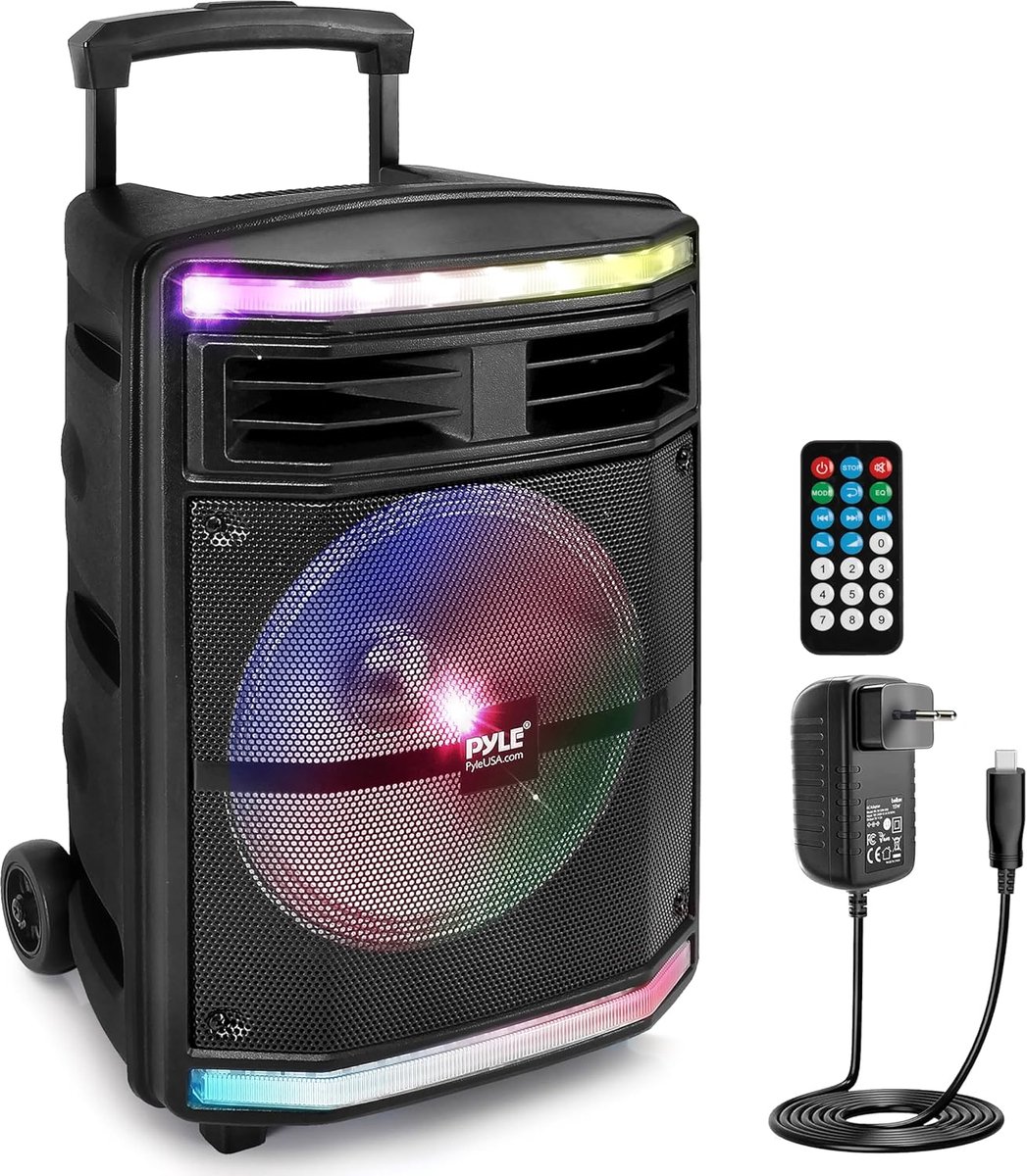 Draagbare Bluetooth Speaker met Wielen - 600W - Oplaadbaar - Feestverlichting - USB/SD Ingang