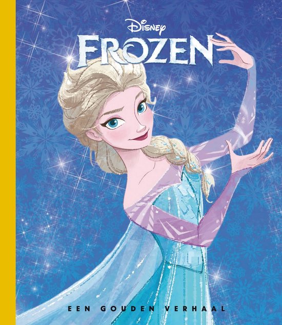 Le livre Frozen avec Elsa sur la couverture, entourée de flocons de neige sur fond bleu.