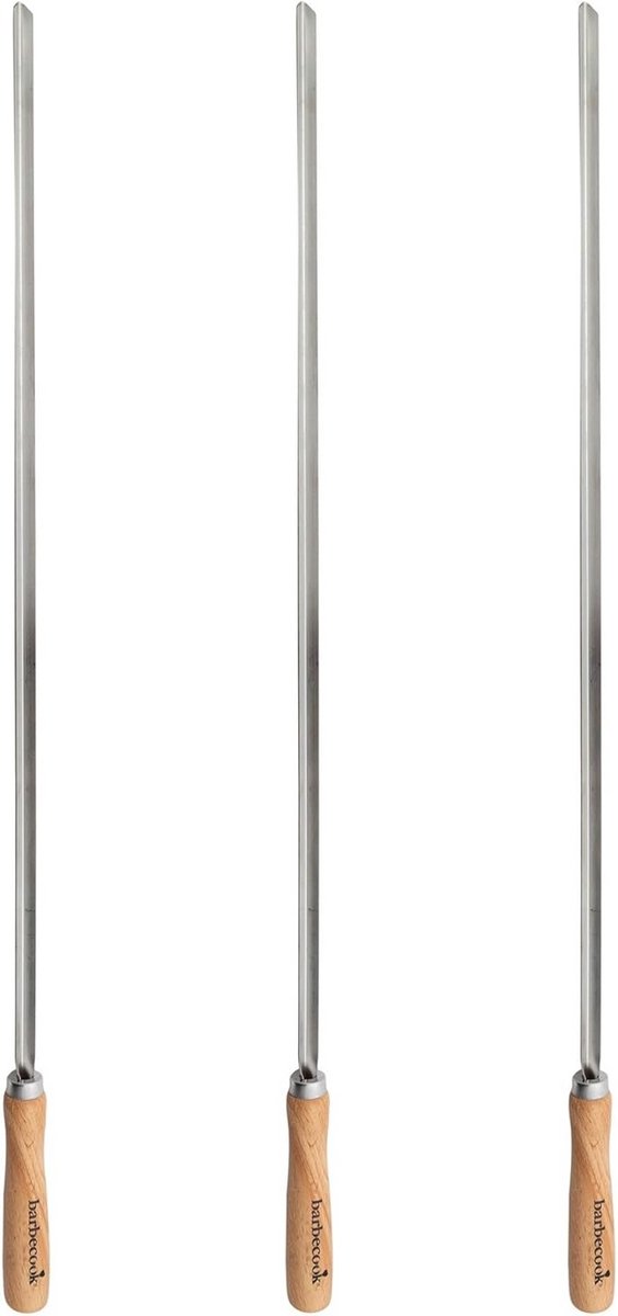 Set van 3 Herbruikbare Barbecue Spiesjes - RVS en Hout - XL Lengte 65cm