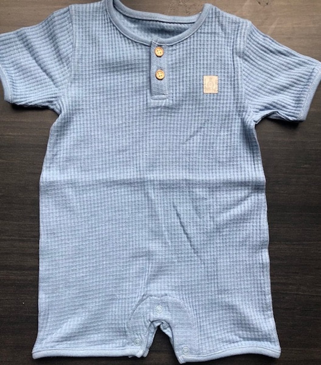 Baby pakje - korte mouw - wafeldoek van biologisch katoen - jongens - blauw - maat 74/80
