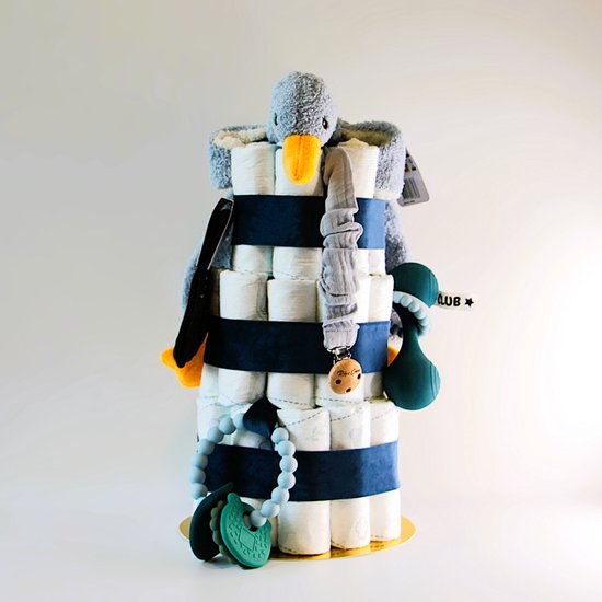 Luiertaart - Blauw - eend knuffeldoek - jongen - baby - geboorte - kraamcadeau - babyshower - boy - Pampers van Merkloos — afbeelding 2