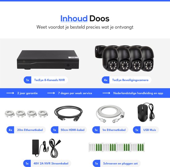 Teceye Compleet Camera Beveiliging Set met 4x PTZ POE Camera - Beveiligingscamera - Beveiligingscamera binnen - Beveiligingscamera buiten - CCTV Camera systeem - Beveiligingscamera set - Bewakingscamera set van Merkloos — afbeelding 4