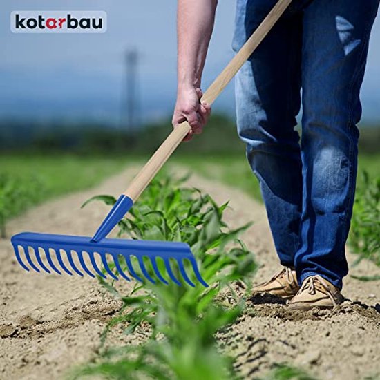 KOTARBAU® Tuinhark, Bladhark, Staal, 36 cm, Marineblauw, met Houten Steel, 136 cm, 14 Tanden, voor Gazon, Stevige Hark, Metalen Hark, Ergonomisch Tuingereedschap van Merkloos	 — afbeelding 2