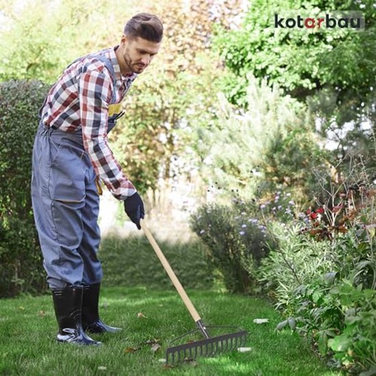 KOTARBAU® Tuinhark, Gazonhark, Bladhark, Metaal, 41 cm, Grijs, Tuinhark voor Gazon, 16 Tanden, Stevige Hark, Waaierbezem, Robuust Tuingereedschap, zonder Steel van KOTARBAU — afbeelding 2
