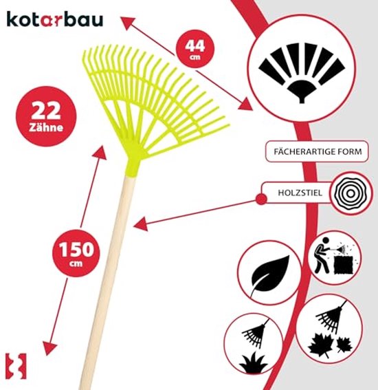 KOTARBAU® Bladhark, Tuinhark van Kunststof, 44 cm, Kersen, met Steel, Gazonhark, Waaierbezem, Lichtgewicht Hark, Stevige Hark van Merkloos	 — afbeelding 4