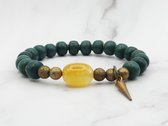 De mai | Pierre Bodhi tibétaine | bracelet dames / bijoux tibétains / bijoux dames | Bois / Pierre précieuse / Bodhi / Jade jaune / Koper | tour de poignet 17,5 cm / vert / cuivre / jaune