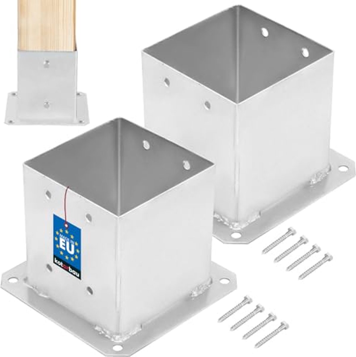 KOTARBAU® 2 Stuks Paalvoet, Paalhouder, voor Schroefbevestiging, Staal, 140 x 140 mm, Zilver, Paalsteun, Gegalvaniseerde Paalhouder, voor Tuin en Bouwprojecten