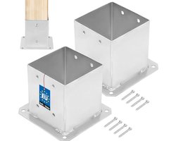 KOTARBAU® 2 Stuks Paalvoet, Paalhouder, voor Schroefbevestiging, Staal, 140 x 140 mm, Zilver, Paalsteun, Gegalvaniseerde Paalhouder, voor Tuin en Bouwprojecten